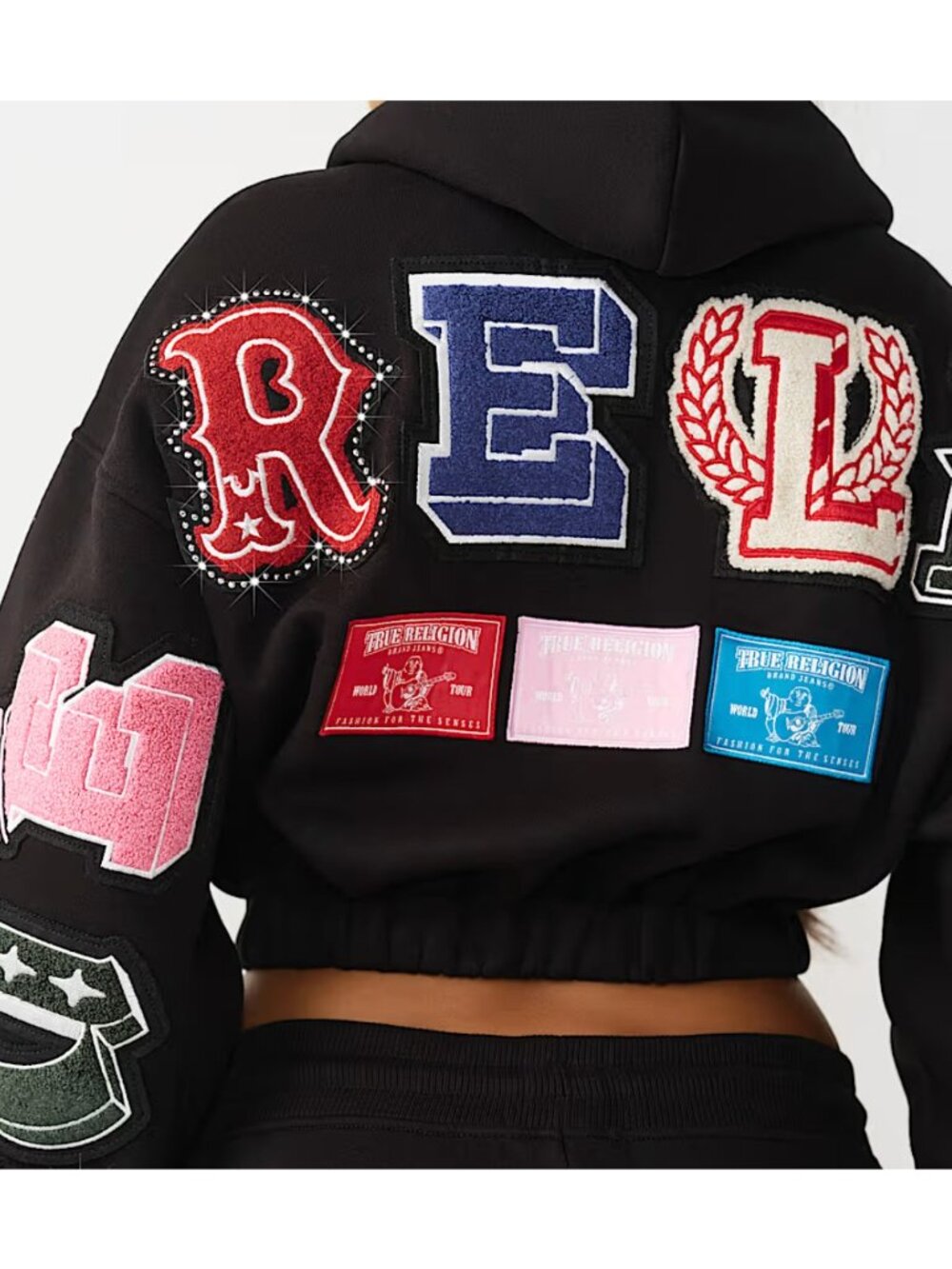 New True Religion M Crystal Patch Girlfirend Zip Hoodie Jet Black Women's Medium - Picture 4 of 4